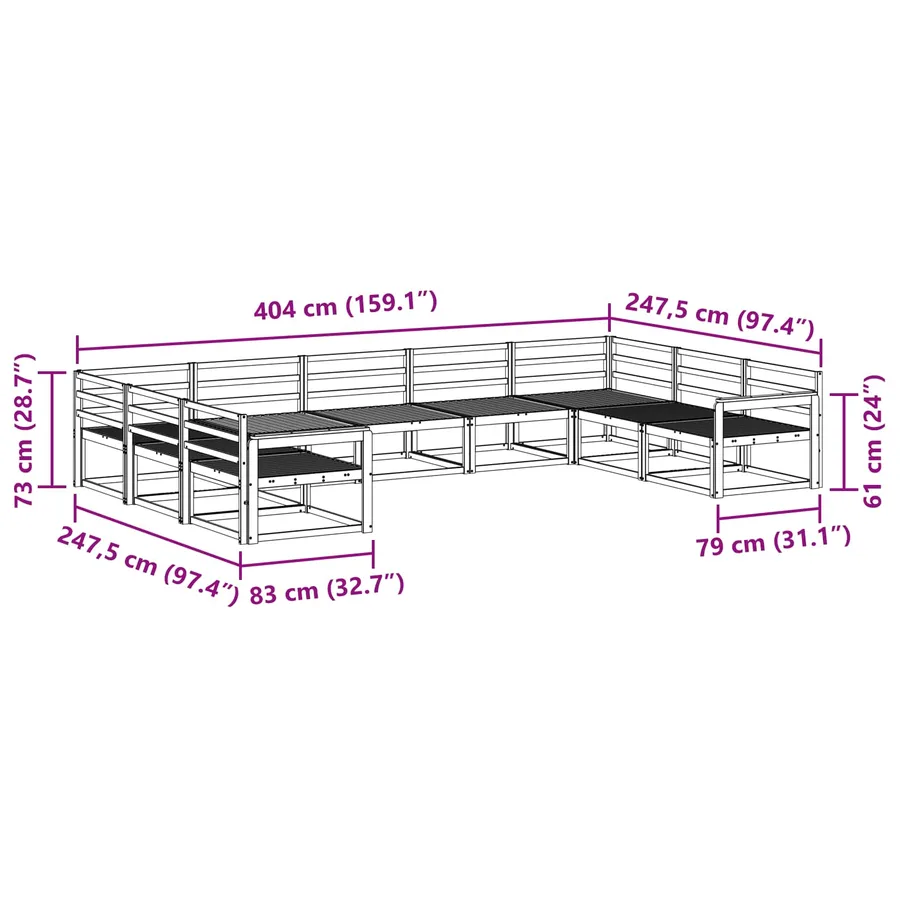 Ensemble de canapés d'extérieur 9 pcs Blanc 404 x 247,5 x 73 cm - 7
