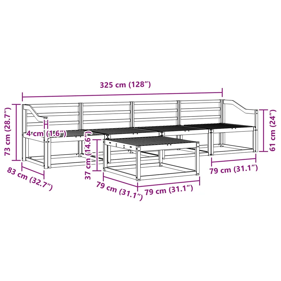 Ensemble de canapés d'extérieur 5 pcs Blanc 79 x 79 x 37 cm - 7