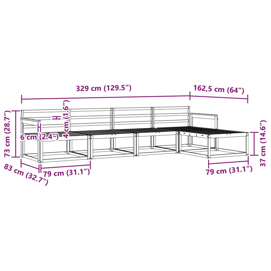 Ensemble de canapés d'extérieur 5 pcs Blanc 329 x 162,5 x 73 cm - 7