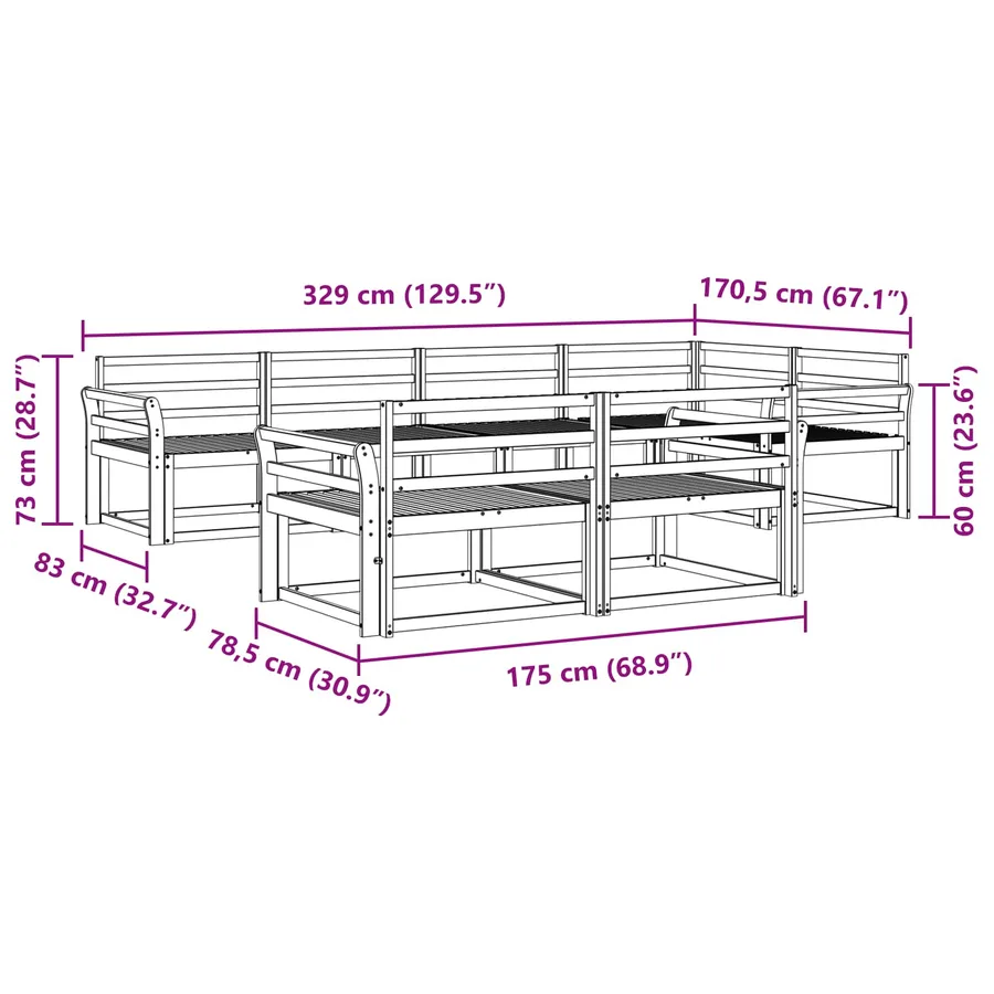 Ensemble de canapés d'extérieur 8 pcs Blanc 329 x 170,5 x 73 cm - 6