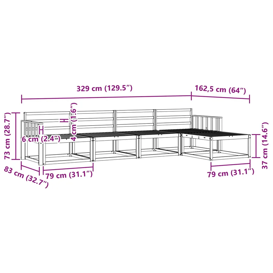 Ensemble de canapés d'extérieur 5 pcs Blanc 329 x 162,5 x 73 cm - 7