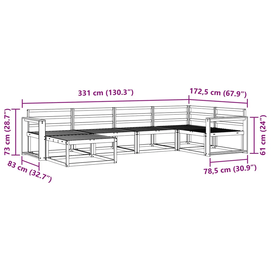 Ensemble de canapés d'extérieur 6 pcs Blanc 331 x 172,5 x 73 cm - 8