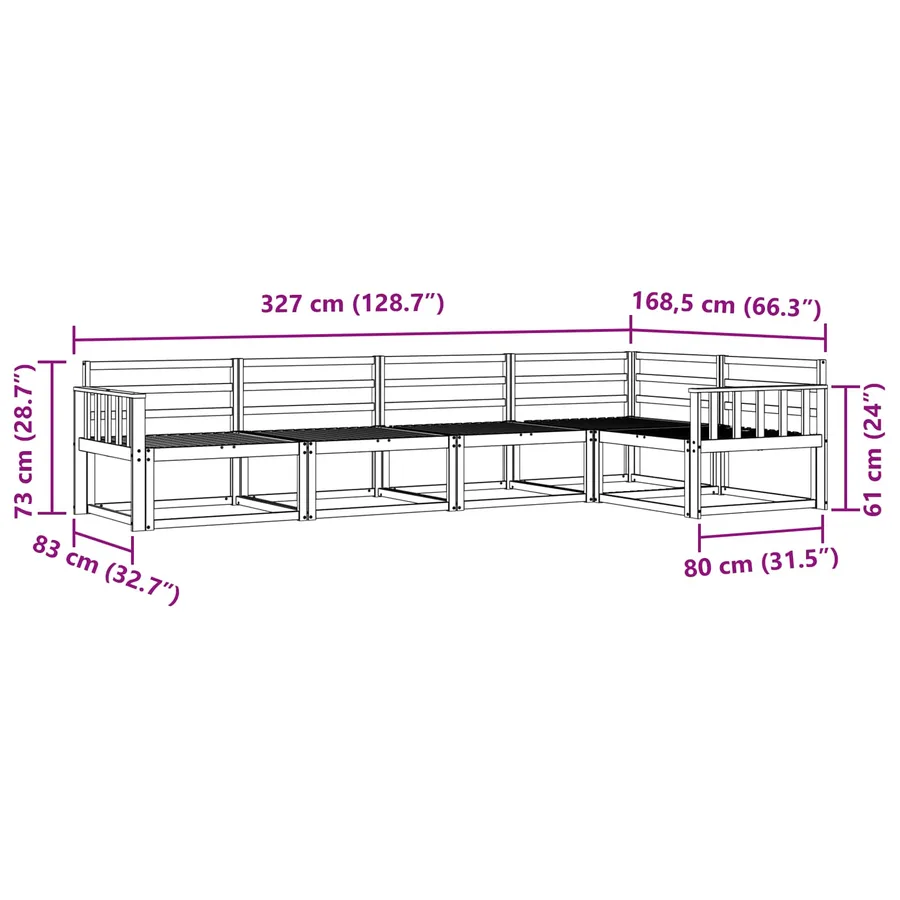 Ensemble de canapés d'extérieur 5 pcs Blanc 327 x 168,5 x 73 cm - 7