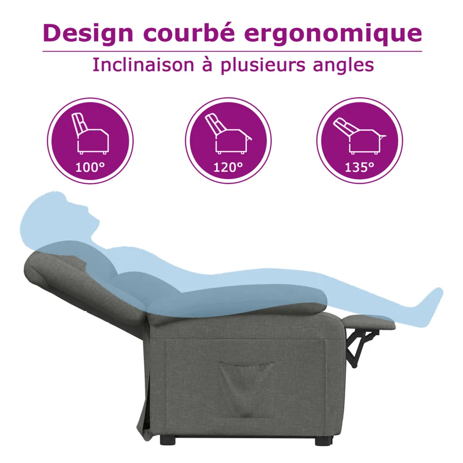 Fauteuil inclinable avec repose-pieds gris clair tissu - 9