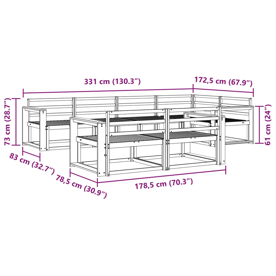 Ensemble de canapés d'extérieur 8 pcs Blanc 331 x 172,5 x 73 cm - 6