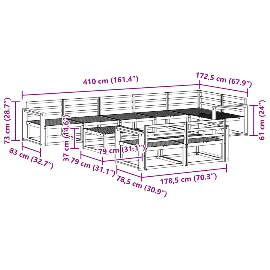 Ensemble de canapés d'extérieur 9 pcs Blanc 79 x 79 x 37 cm - 9