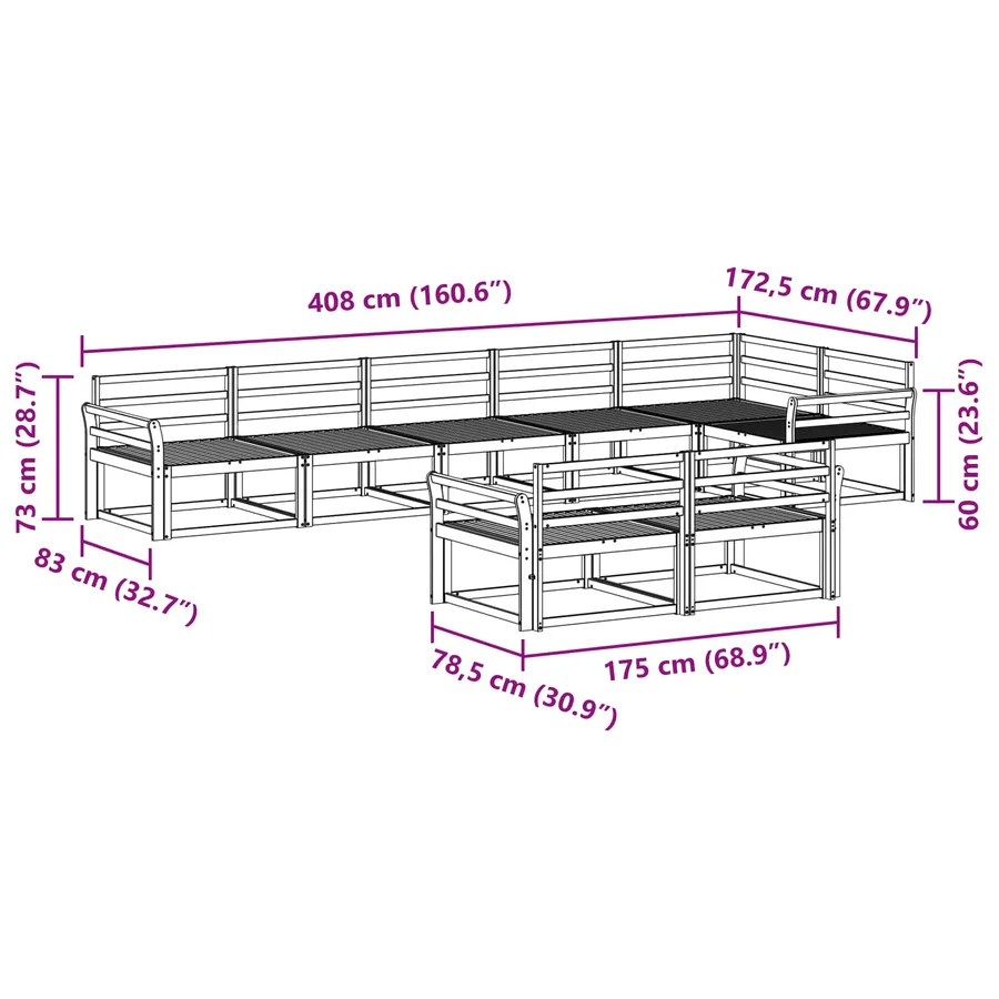 Ensemble de canapés d'extérieur 8 pc Blanc Bois d'Acacia Massif - 7