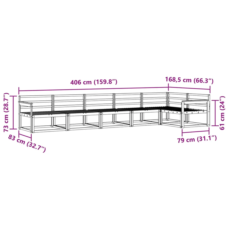 Ensemble de canapés d'extérieur 6 pcs Blanc 406 x 168,5 x 73 cm - 7