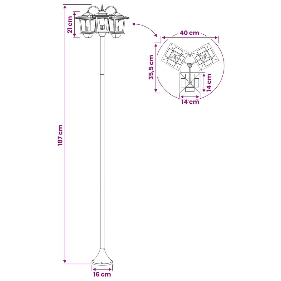 Lampadaire à 3 têtes Noir 16 x 16 x 187 cm Aluminium et ABS - 9