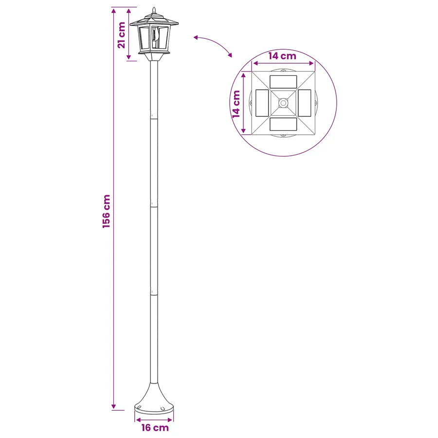 Ensemble de lampadaires 2 pc Noir 16 x 16 x 156 cm - 9