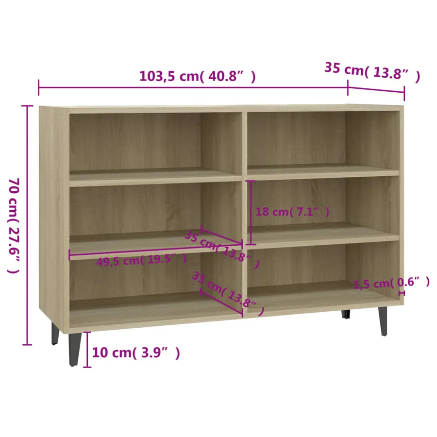 Buffet chêne sonoma 103,5x35x70 cm bois d'ingénierie - 6