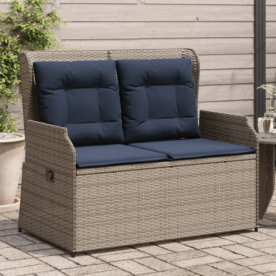 Banc inclinable de jardin avec coussins gris résine tressée