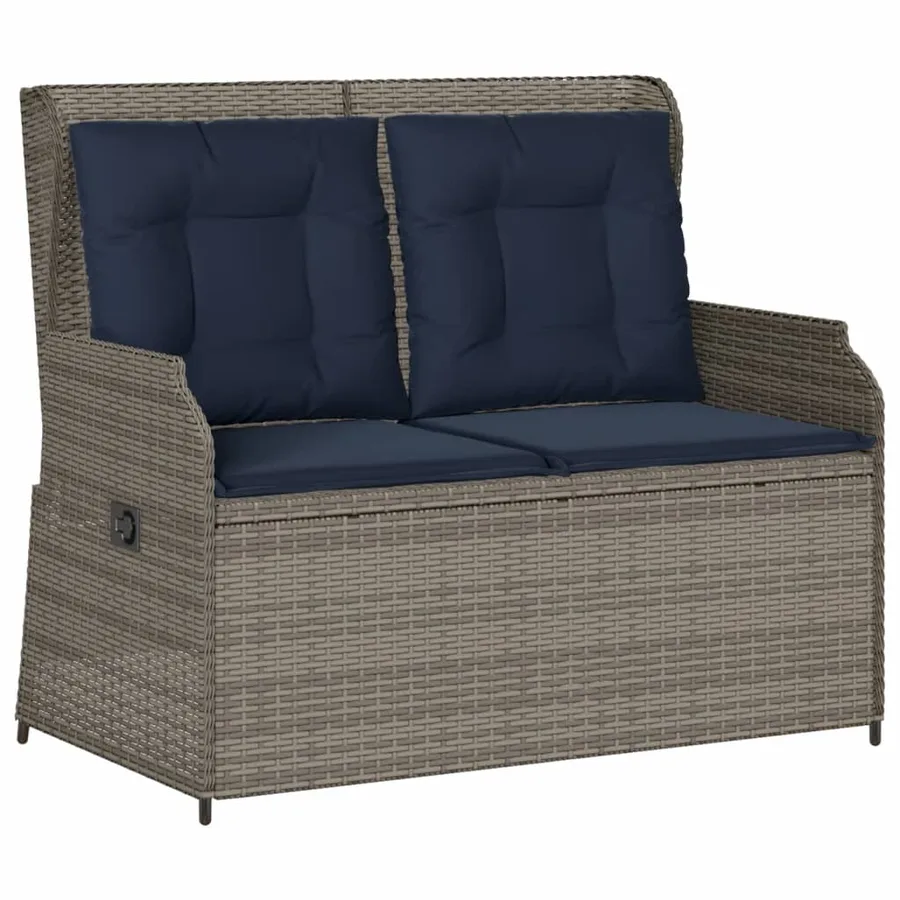 Banc inclinable de jardin avec coussins gris résine tressée - 2