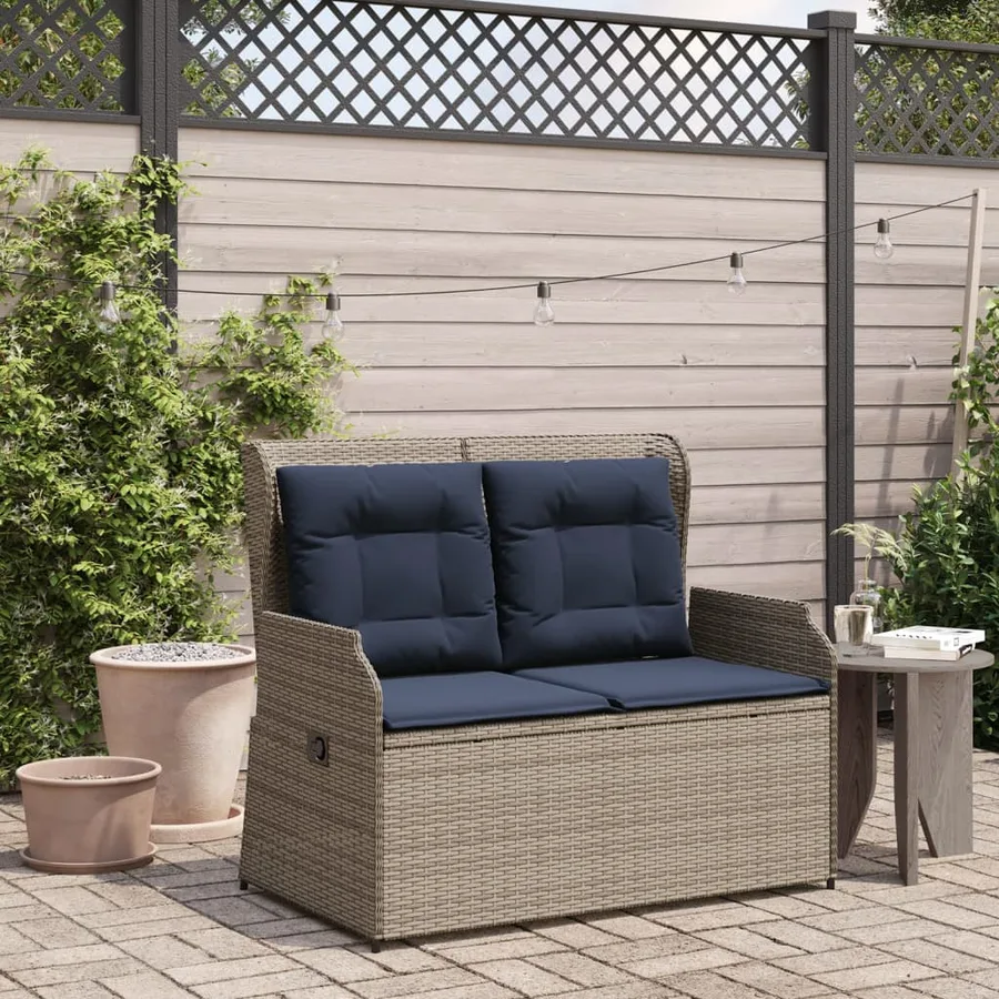 Banc inclinable de jardin avec coussins gris résine tressée - 3