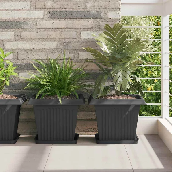 Plateau carré à fleurs 6 pcs Noir 25,5 x 25,5 x 2,5 cm