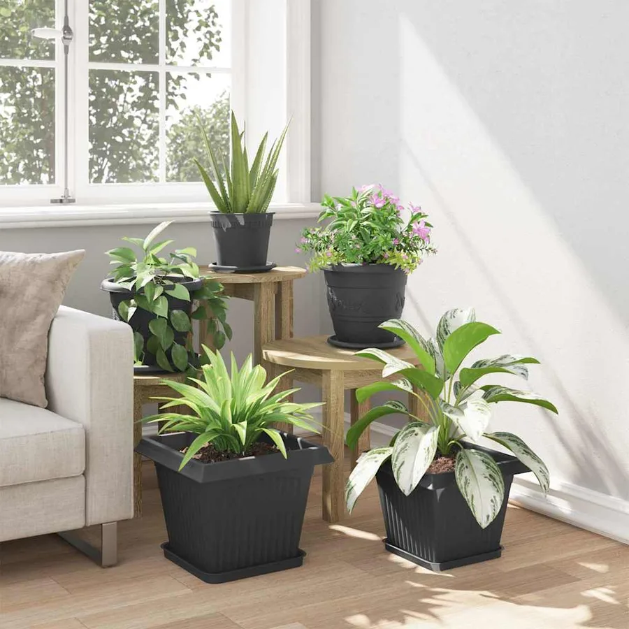 Plateau carré à fleurs 6 pcs Noir 25,5 x 25,5 x 2,5 cm - 4