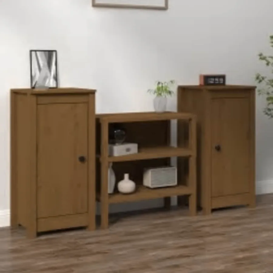 Buffets 2 pcs Marron miel 39x35x80 cm Bois massif de pin