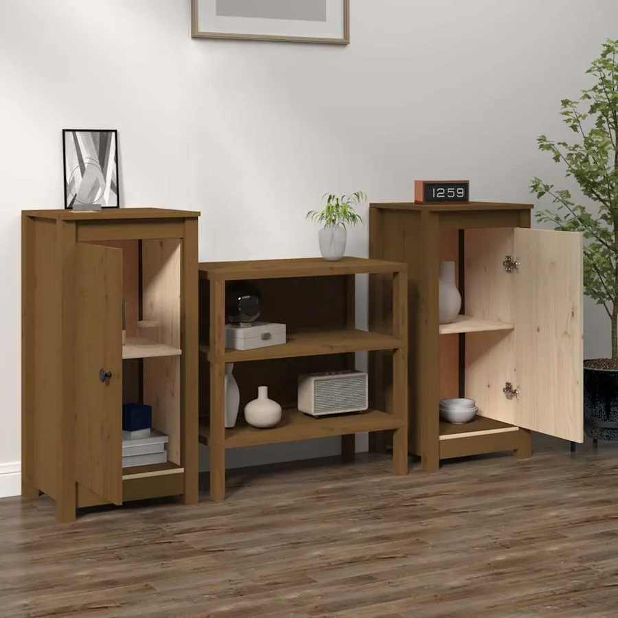 Buffets 2 pcs Marron miel 39x35x80 cm Bois massif de pin - 3