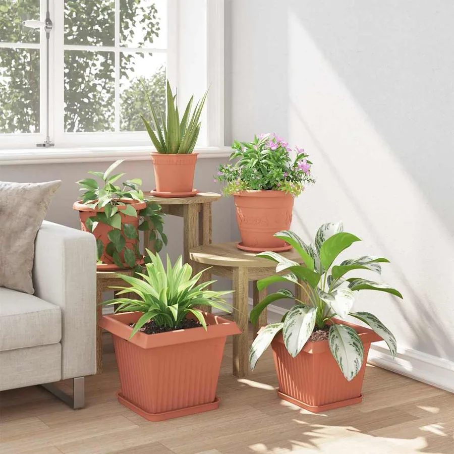 Pots de plantes 6 pcs Rouge brique 33 x 33 x 26 cm Plastique - 4