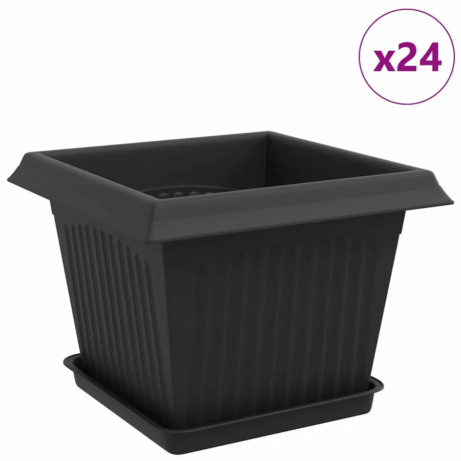 Pots de plantes 24 pcs Noir 23 x 23 x 17,5 cm Plastique - 2