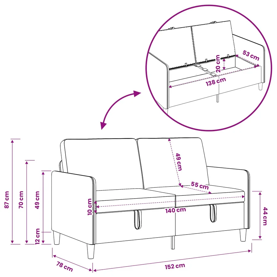 Sofa avec rangement Vert Mer 152 x 78 x 87 cm Polyester - 7