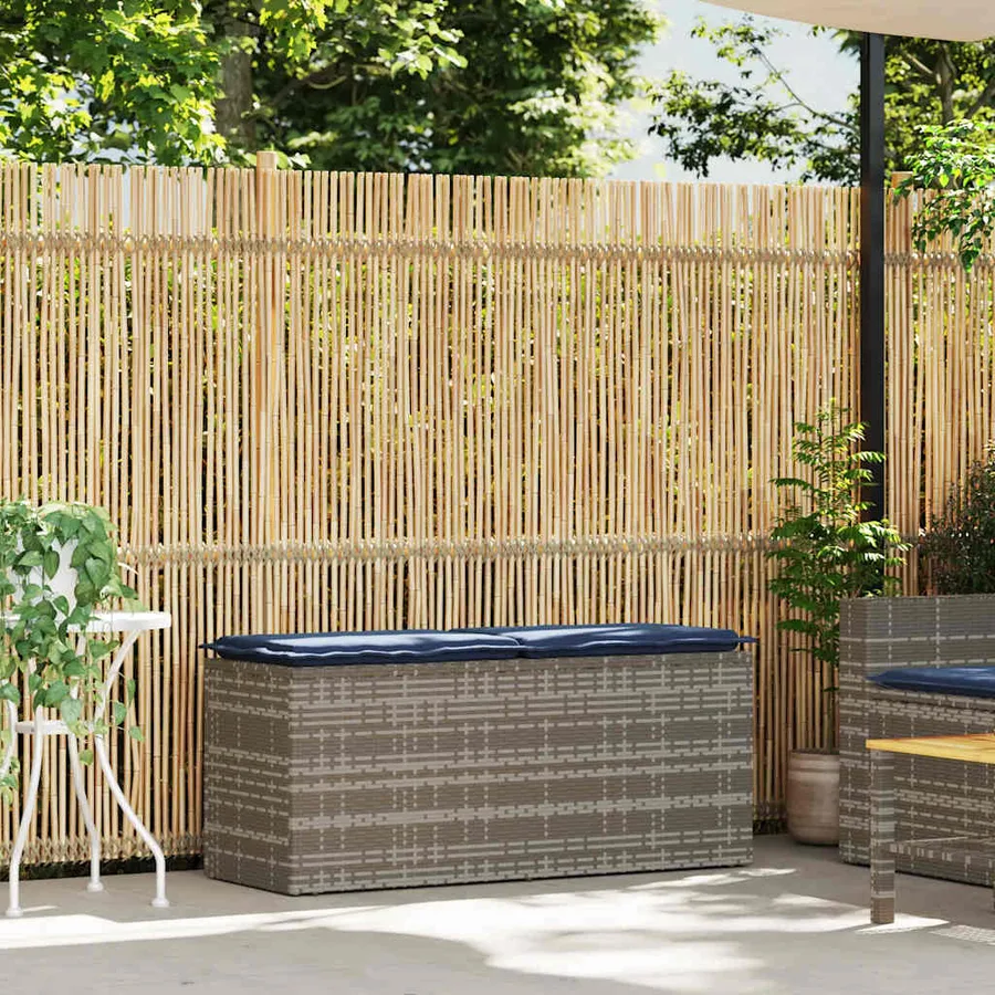 Banc de jardin avec coussin gris 110x40x44 cm résine tressée - 2