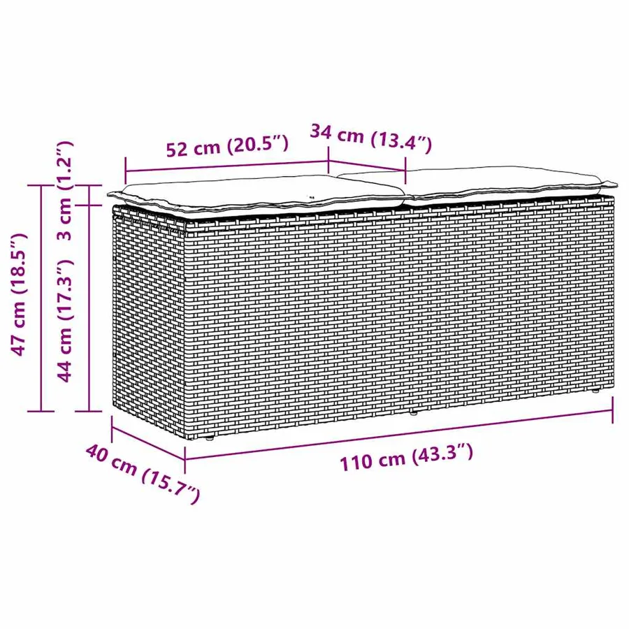 Banc de jardin avec coussin gris 110x40x44 cm résine tressée - 8
