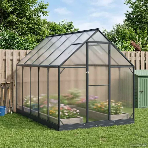 Serre de jardin avec porte Anthracite 183,5 x 303,5 x 207 cm