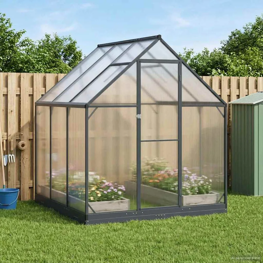 Serre de jardin avec porte Anthracite 183,5 x 183,5 x 207 cm