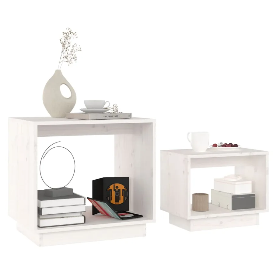 Tables basses gigognes 2 pcs Blanc Bois de pin massif - 3