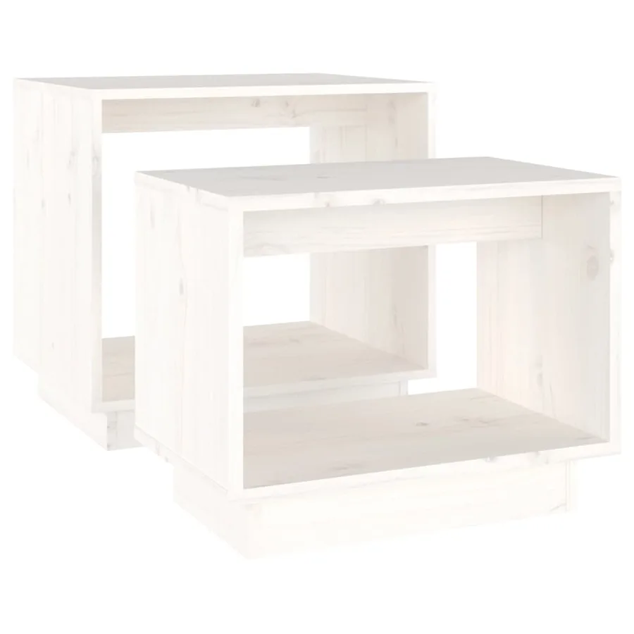 Tables basses gigognes 2 pcs Blanc Bois de pin massif - 5