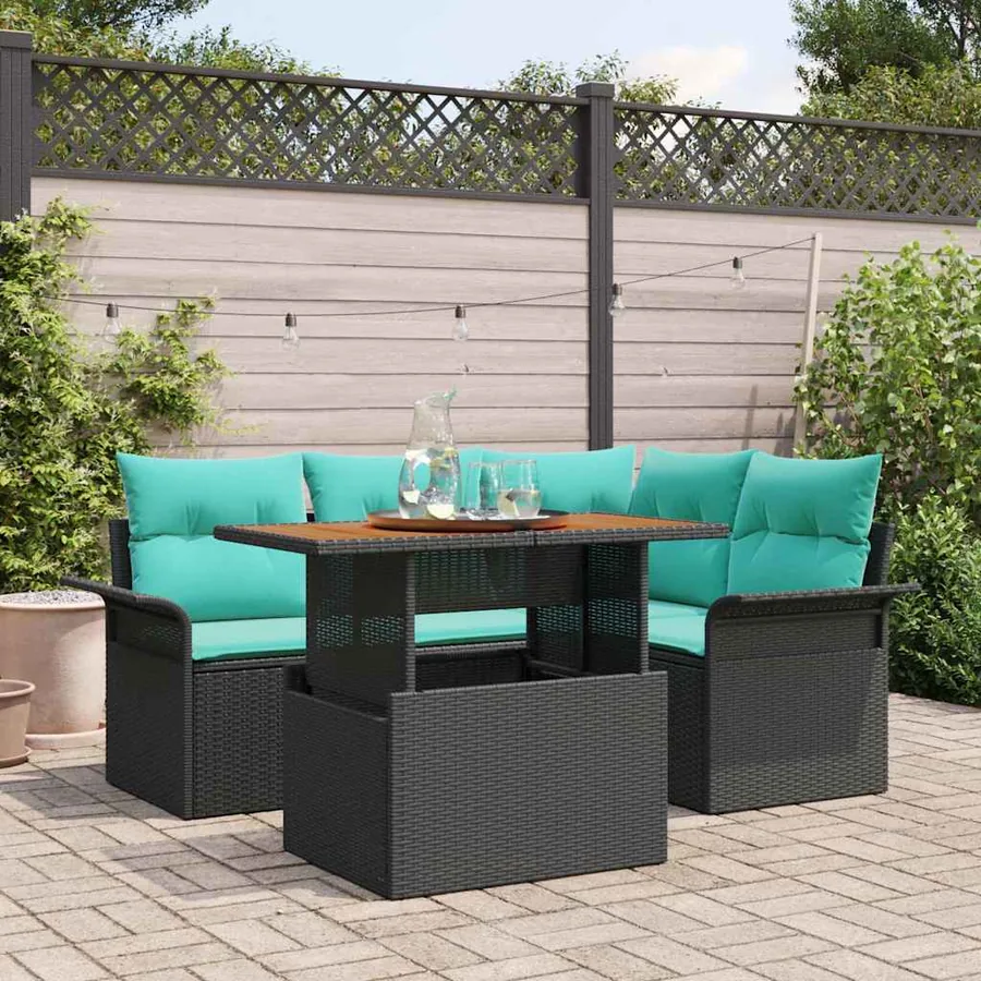 Ensemble de canapé de jardin avec coussin 5 pcs Noir et bleu