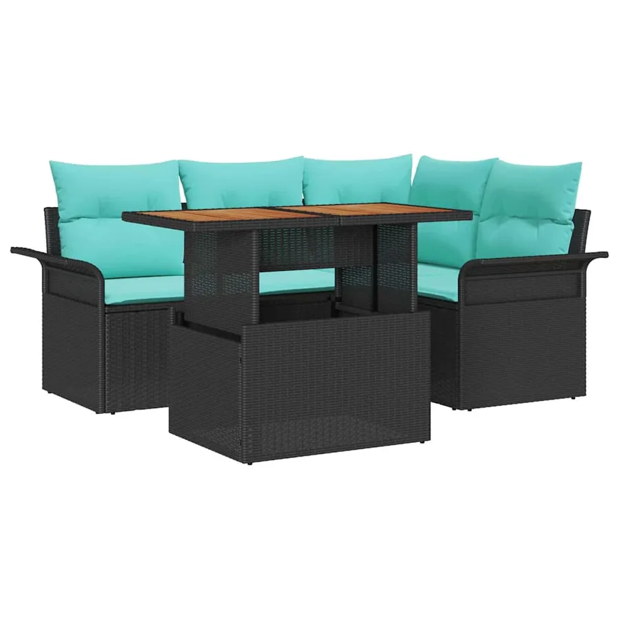Ensemble de canapé de jardin avec coussin 5 pcs Noir et bleu - 2