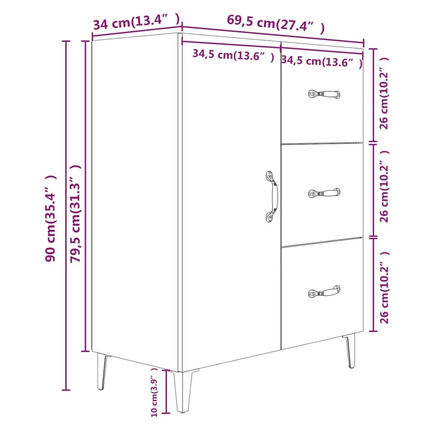 Buffet sonoma gris 69,5x34x90 cm bois d'ingénierie - 9