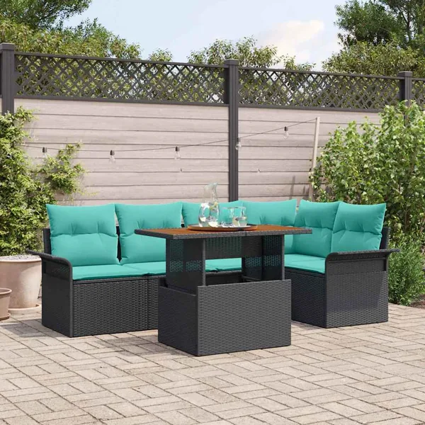 Ensemble de canapé de jardin 6 pcs Noir et Bleu polyrotin