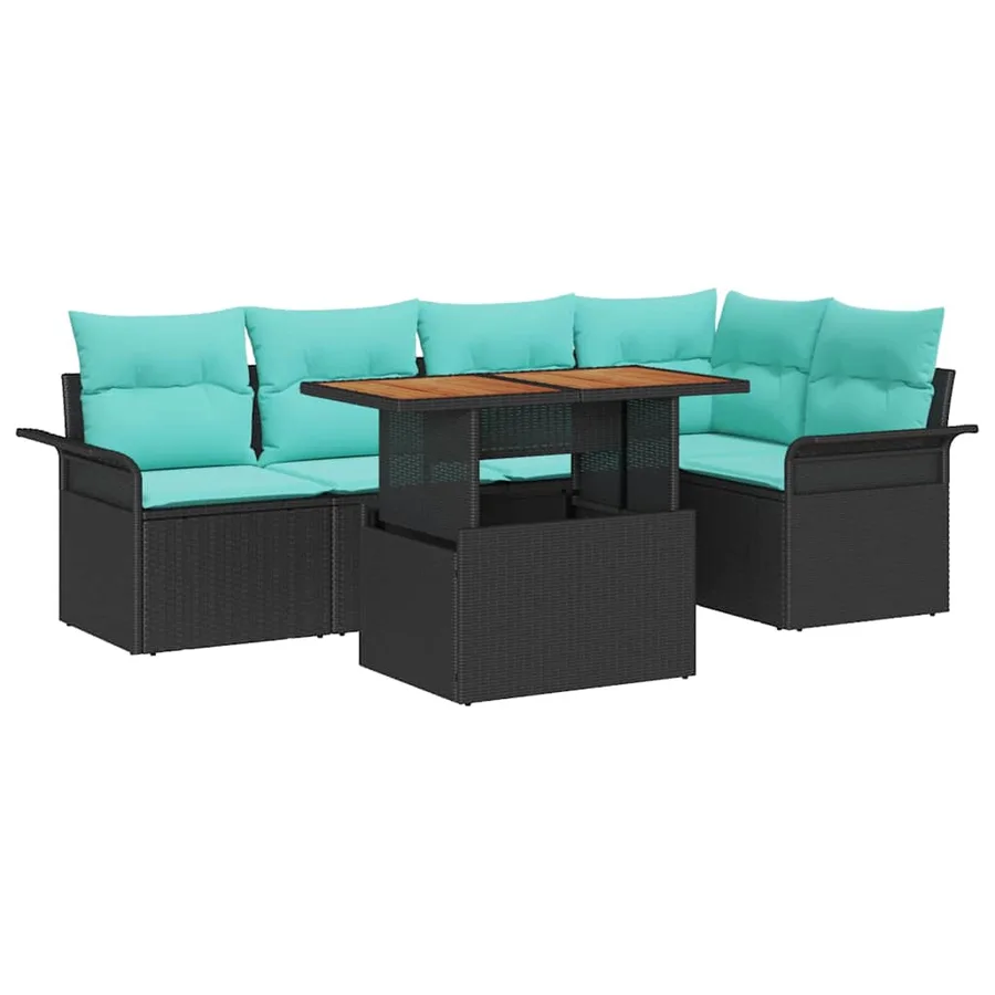 Ensemble de canapé de jardin 6 pcs Noir et Bleu polyrotin - 2