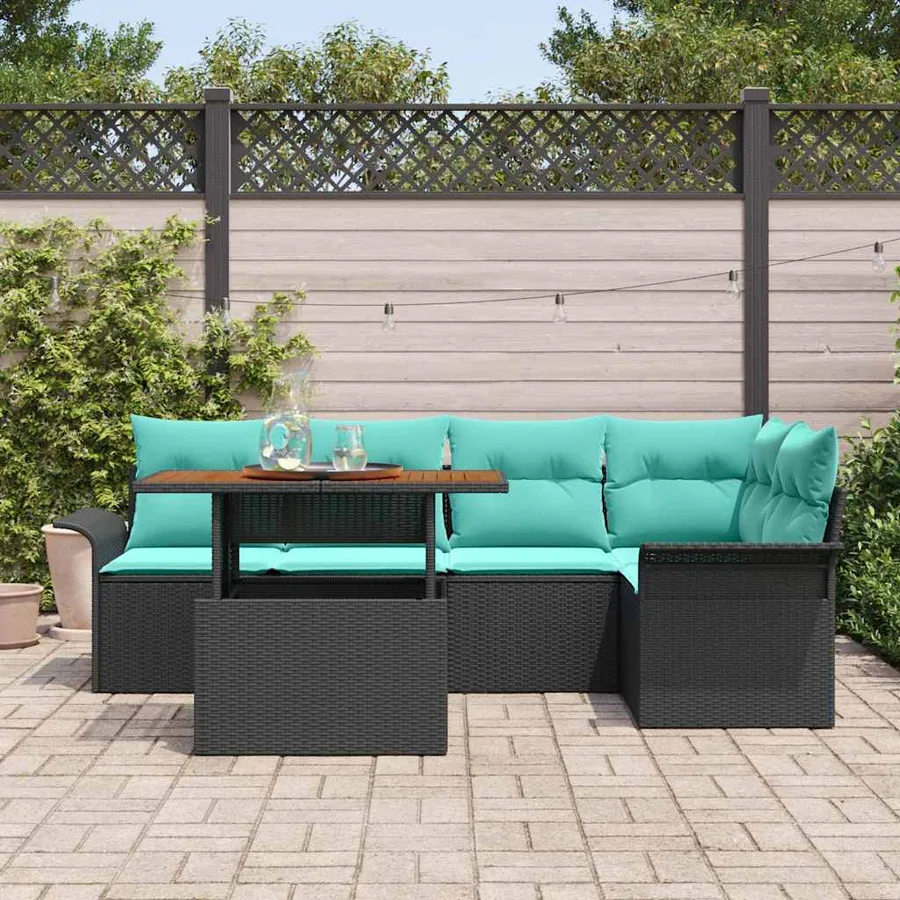 Ensemble de canapé de jardin 6 pcs Noir et Bleu polyrotin - 3