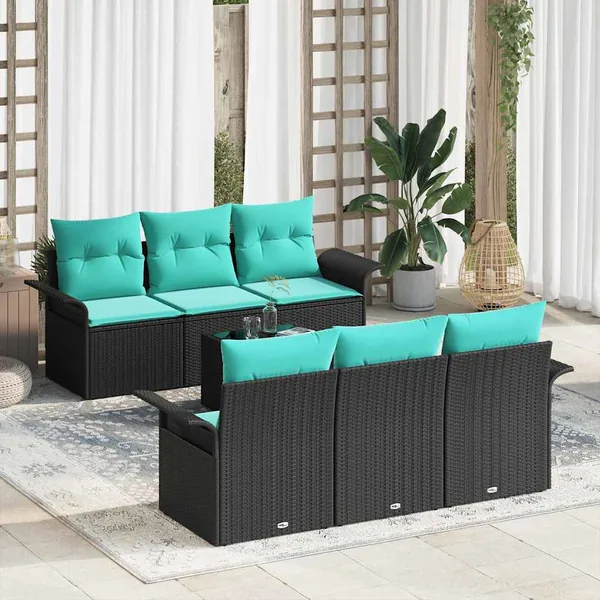 Ensemble de canapé de jardin 7 pcs Noir et turquoise