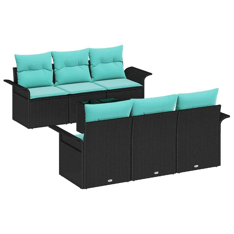 Ensemble de canapé de jardin 7 pcs Noir et turquoise - 2