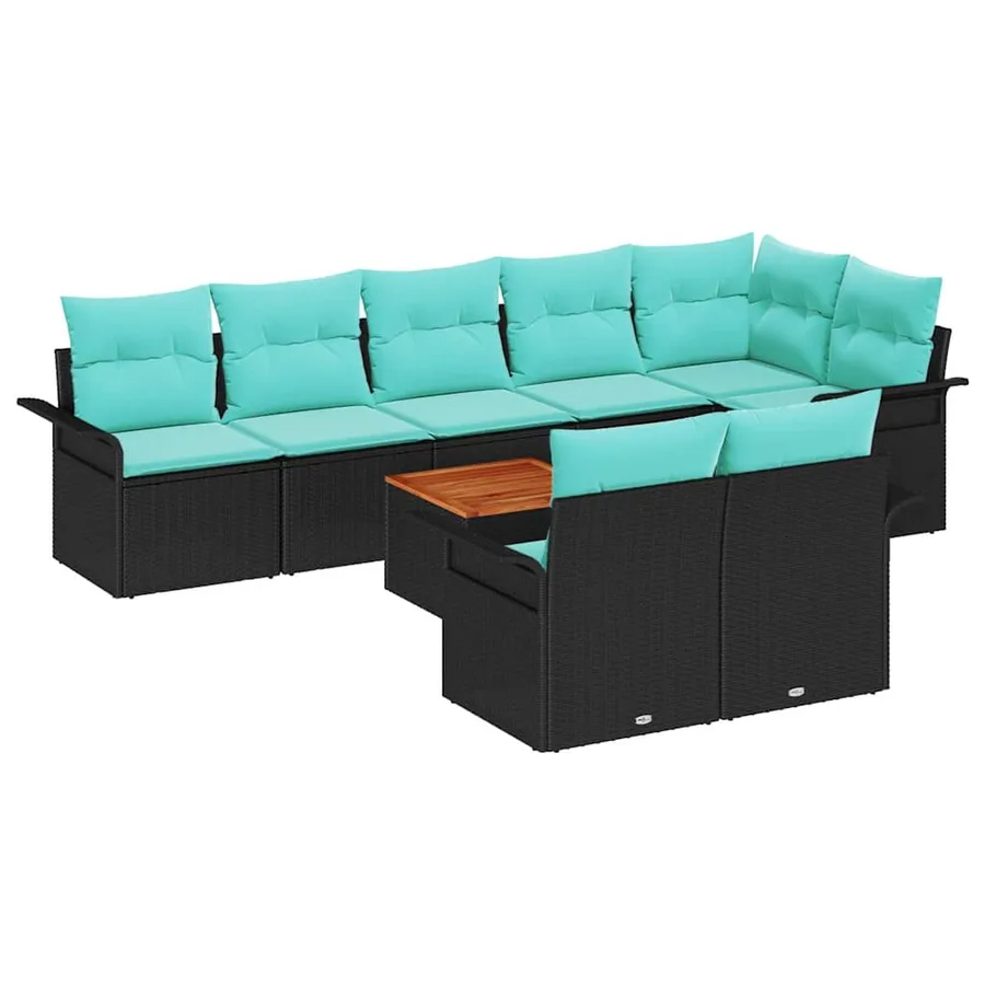 Ensemble de canapé de jardin 9 pcs Noir et turquoise polyrotin - 2