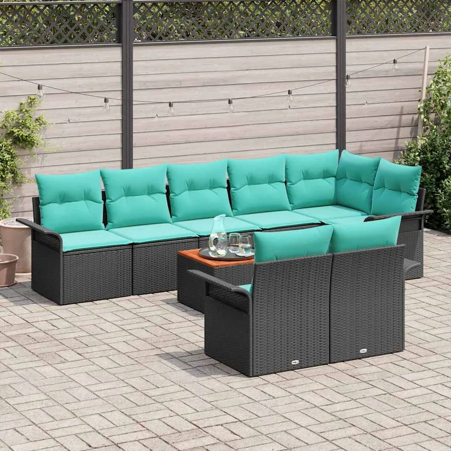 Ensemble de canapé de jardin 9 pcs Noir et turquoise polyrotin - 3