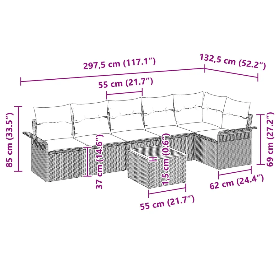 Ensemble de canapé de jardin 7 pcs Noir et turquoise polyrotin - 13