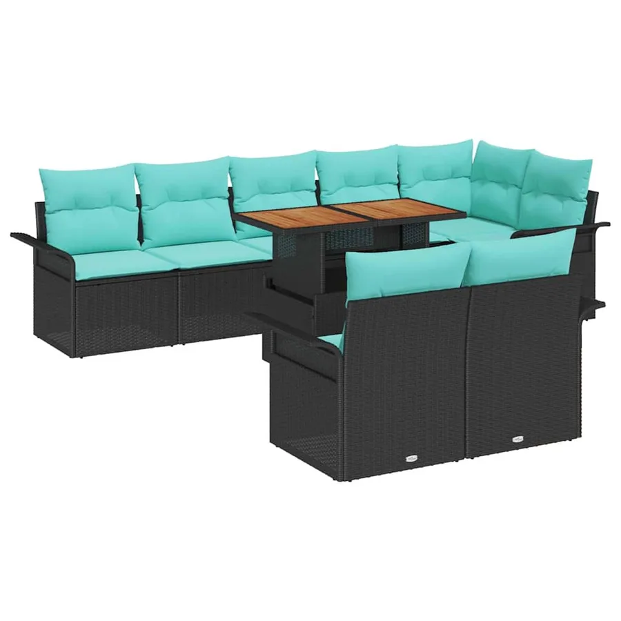 Ensemble de canapé de jardin avec coussin 9 pcs Noir et bleu - 2