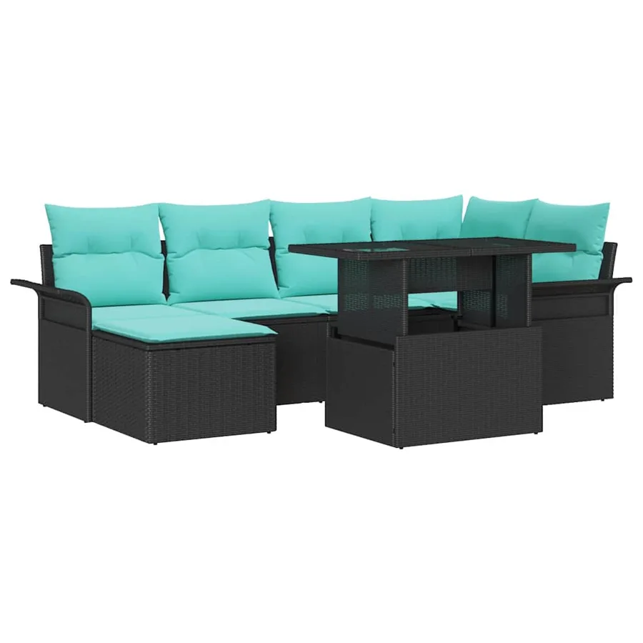 Ensemble de canapé de jardin 7 pcs Noir Poly Rattan - 2