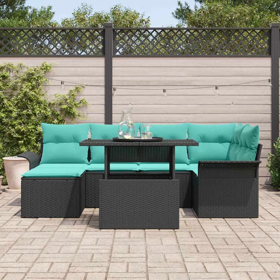 Ensemble de canapé de jardin 7 pcs Noir Poly Rattan - 3