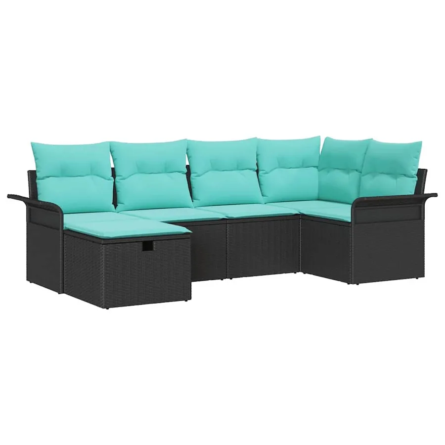 Ensemble de canapé de jardin 6 pcs Noir et turquoise polyrotin - 2