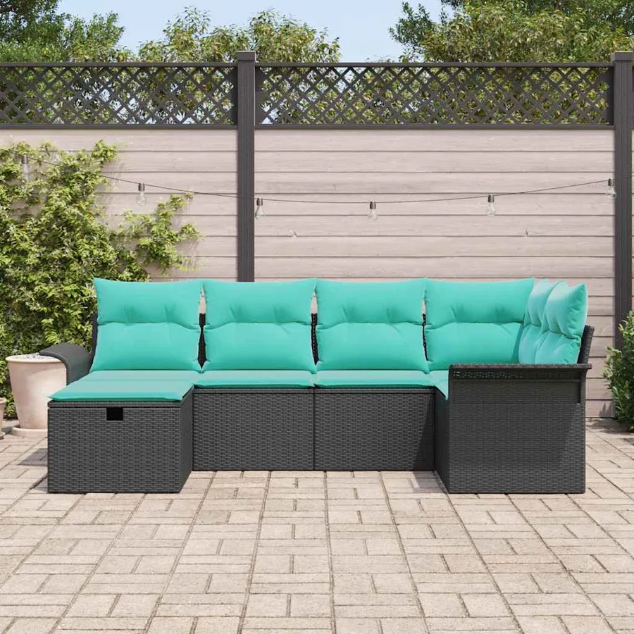 Ensemble de canapé de jardin 6 pcs Noir et turquoise polyrotin - 3