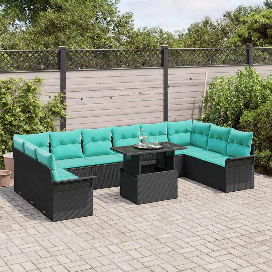Ensemble de canapé de jardin 11 pcs Noir Poly Rattan - 3