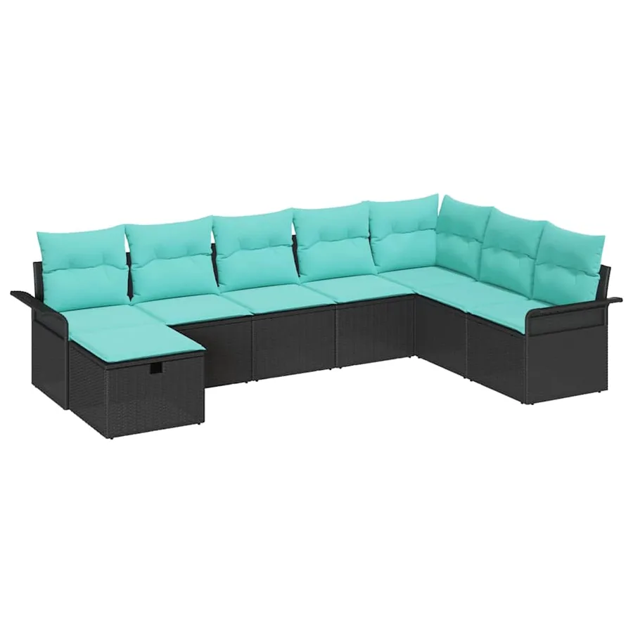 Ensemble de canapé de jardin 8 pcs Noir et turquoise polyrotin - 2