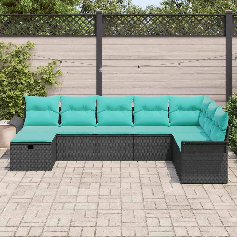 Ensemble de canapé de jardin 8 pcs Noir et turquoise polyrotin - 3